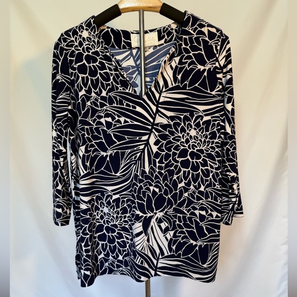 Pappagallo Navy & White Floral Tunic Top PM - Picture 1 of 5